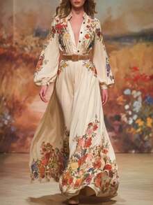 Vestido Longo de Moda para Mujer | Nueva Colección Otoño-Invierno 2026 | Estampado Posicionado | Mangas Largas | Slim Fit y Elegante | Estilo Europeo y Americano - Negro - Ver 10