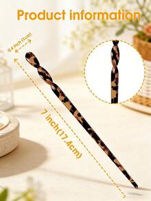 1/5pcs Women Marble Acrylic Hair Clips, 7-Inch Vintage Leopard Print Hair Sticks, Suitable For Thick & Thin Hair, Bohemian Style For Wedding, Party, Valentine's Day, Birthday Gift, Elegant Tortoiseshell Hair Forks, Suitable For Chinese Clothing & Daily Hairstyles, Spring/Summer Hair Accessories - Multicolor - View 3
