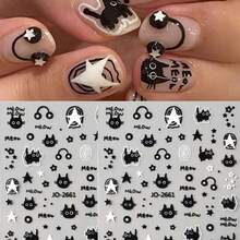 FULL BEAUTY 2pcs Music Black Cat Star White Cartoon Cute Nail Art Stickers AnimalNail Decals DIY Nail Supplies Charms Decorations Japanese Style - Nhiều màu - Xem 1