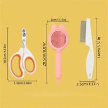 3pcs Pet Grooming Set: Cat/Dog Brush, Flea Comb, Nail Clipper - Multicolor - View 2