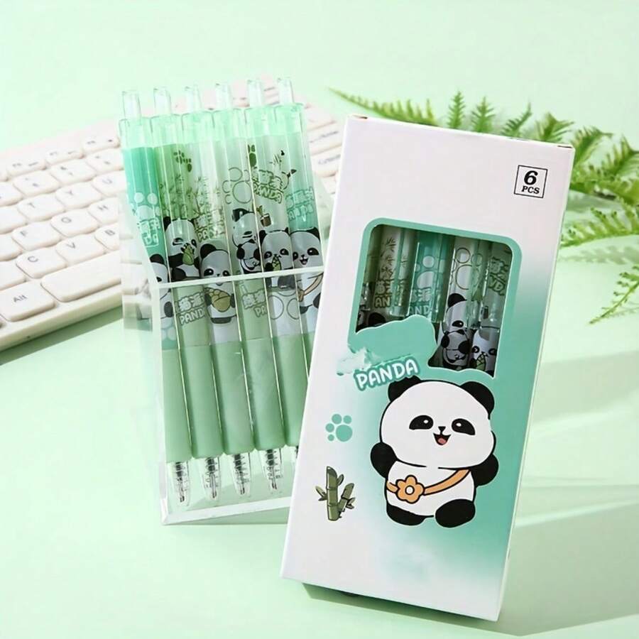 4pcs Panda Design Green Neutral Pens, ST Point, Quick-Drying Ink, Signature Black, Featherless, Office & Supplies - Multicolor - View 1