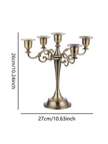 1Pc/Set Five-Arm Spiral-Patterned Candlestick. Made Of Metal, It Forms A Complete Candlestick. The Overall Design Embodies A European-Style Light Luxury Aesthetic; The Base And The Edges Of The Candle Cups Feature Delicate Engraved Patterns, And The Arms Are Crafted With Curling Spiral Motifs. - Multicolor - View 12