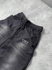 Hot Diamond Drawstring Wide-Leg Pants Men's Vintage High Waist Loose Street Style Vibe Jeans, Baggy Sweatpants - 黑色 - 查看 3