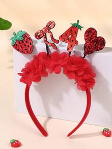 1pc Pink Strawberry Headband, Iron Strawberry Headband, Cute Birthday Hair Accessory, Birthday Party Gift - Red - View 7