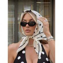 1pc Casual Polka Dot Print 70cm Square Scarf New Spring/Autumn Bandana For Women Versatile Waist Belt Headband Headwrap Fashion Neckerchief - 白色 - 查看 4