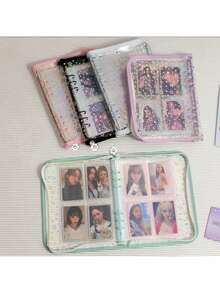 Kpop Photocard Binder With 6 Stickers Sheet & 50 Shinning Protective Card Sleeves Kpop Photocard Holder Book, A5 Binder Photocard Album 25 Inner Pages With 200 Pockets 6 Ring (Pink) - Multicolor - View 8