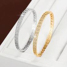 1pc Fashionable Floral Geometric Circle Design Cubic Zirconia Inlaid Women Bracelet, Casual Gift - Multicolor - View 3