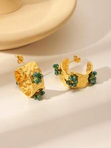 1 Đôi bông tai hình chữ C đính ngọc trai giả kiểu cổ điển, mang phong cách sang trọng và thời trang retro, được làm thủ công từ thép không gỉ mạ vàng 18K, đa năng và thiết kế đẹp mắt. - Vàng - Xem 8