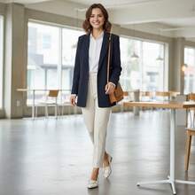 WHDXY 女士白色金属扣尖头鞋，通勤和日常穿着舒适 - 糯米白色 - 查看 8