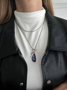 1pc Bohemian Style Asymmetrical Geometric Acrylic Rhinestone Embellished Fashion Necklace, Luxurious Casual Everyday Necklace For Women, Party, Vacation, Versatile Metallic Faux Jewelry Gift - Necklace - View 11