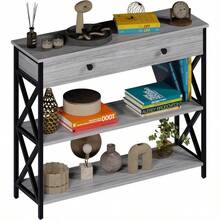 Credenza Recibidor para Sala o Recámara con Cajon y Doble Repisa. Estante Organizador Recibidor Moderno. Credenzas Modernas. Mesa Decorativa Kalo para Sala de Madera MDF 100x30x80 cm (Gris) & cocina | cocina accesorios | accesorios para cocina - Gris - Ver 2