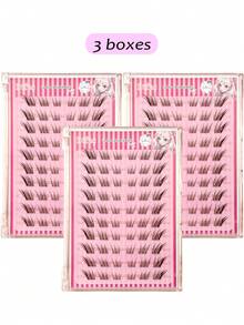 Asiteo 60/120/180 Pcs C Curl Brown Natural Cat Eye Fox Eye Soft False Eyelashes, No Glue Needed, Suitable For Beginners, Cute Cartoon Pet False Eyelashes, 3-Piece False Eyelashes - C - 查看 8