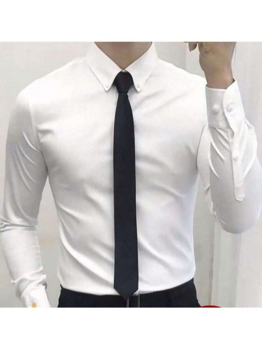 1pc Men's Self-Tie Free Solid Color Formal Tie For Interview - Black - View 1