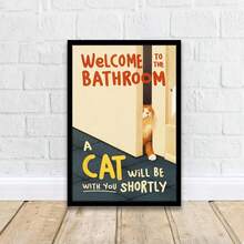 1pc Funny Cat Bathroom Wall Art Poster - "Welcome To The Bathroom, Cats Are Coming" Sign, Modern Minimalist Cat Themed Decor Suitable For Bathroom, Kids Room, Office - Unframed 12x18 Inches Or 16x24 Inches (30x46/40x61 Cm, 2D Flat, Perfect Fit) - Multicolor - View 7