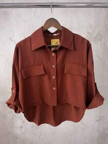 Marrant Women's Set | Three-Quarter Sleeve Shirt And Skort | Faux Pockets | With Belt - 駝色 - 查看 3