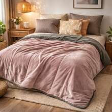 Pack Cobertor Everest Aborregado Color Liso + Sabana Combinable MATRIMONIAL - Rosa - Ver 1