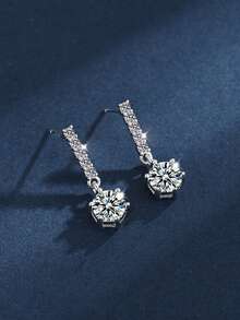 2pcs Luxury 925 Sterling Silver 1Carat X 2 Moissanite Earrings, Suitable For Women's Daily Wear, Party, Holiday, Valentine's Day, Mother's Day, Birthday, Wedding Anniversary, Women's Jewelry Gift