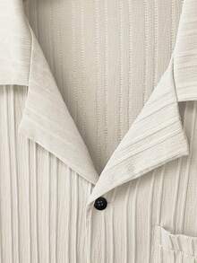 2 piezas Conjunto de camisa de Verano para hombre, Estilo caballero vintage casual, cómodo y versátil - Caqui - Ver 6