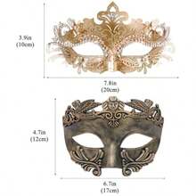 QY- Couple Masquerade Metal Mask Roman Greek Man Mask Venetian Halloween Costume Ball Mask Mardi Gras Mask Cosplay Party Mask -3788 - Vàng hồng - Xem 2