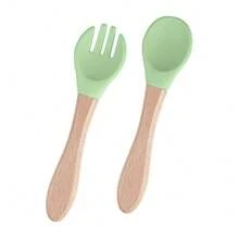 Customized Text Logo Fork & Spoon Set, Silicone Utensils With Wooden Handles, Personalized Name Engraved, Vibrant Colors Suitable For Young People, Durable Cutlery - Multicolor - View 12