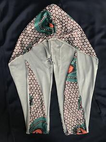 色彩缤纷的穆斯林头巾，柔软的伊斯兰女帽，即戴即用，休闲日常头巾，女士头巾，发带，交叉系带 - 綠色花紋 - 查看 4