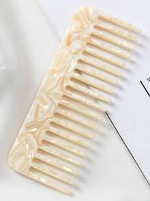 1pc Acetate Comb, Anti-Static Marble Pattern Hair Brush - Yellow - View 2