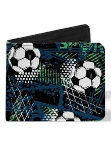 青少年男孩酷炫钱包，足球主题印花，耐用面料，拉链封口，带零钱包、透明证件窗口、信用卡和现金隔层，时尚设计，适合男孩，可用于工作、旅行和商务出行。 - 均碼 - 查看 14