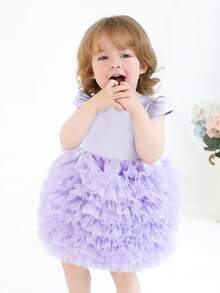 Baby Girls' Elegant Party Dress With Bow, Tulle, Light Purple, Princess Cake Dress, Baby's 1st Birthday Party, Wedding, Ceremony, Holiday Celebration - Purple - View 5