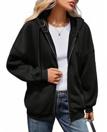 Sudaderas con capucha con cremallera para mujer, sudaderas con lavado ácido, ropa de otoño e invierno con estilo Y2K, chaquetas, ropa de calle vintage - Negro - Ver 1