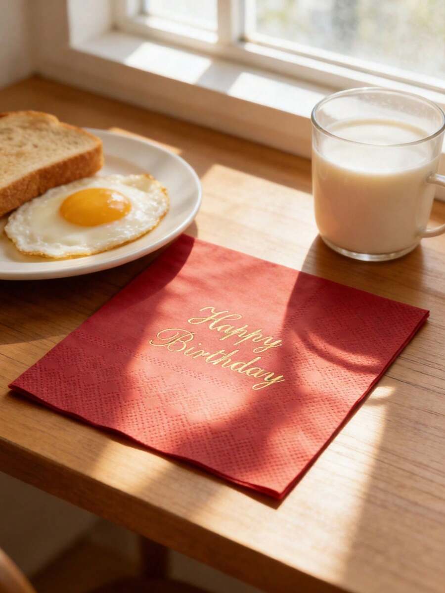 20/1pc Disposable Napkins, 10*10 Inch Placemat, "Happy Birthday" Printed, Red Napkins For Ramadan, Happy Birthday, Family, Valentine's Day, Restaurant Kitchen, Birthday Party - Multicolor - View 1