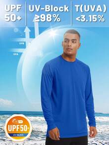 KEFITEVD Men's Long Sleeve Shirts UPF 50+ UV Sun Protection Athletic Shirts For Hiking Running Workout Rash Guard - 彩藍色 - 查看 2