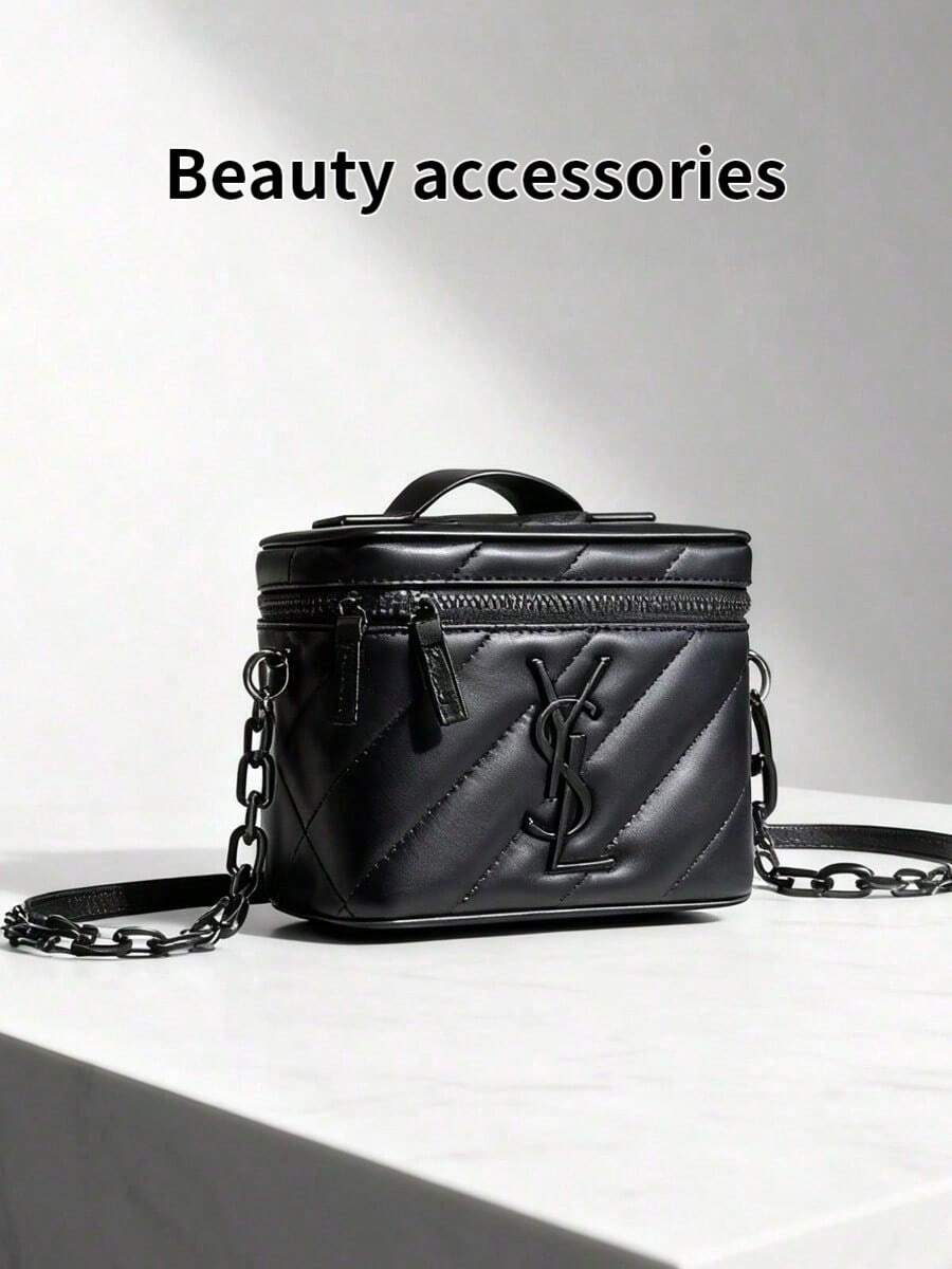 Yves Saint Laurent Black Quilted One Shoulder Bag, Chain Crossbody Bag, Large Capacity, Fashionable Gift For Valentine's Day (Everyday/Party) - Black - View 1