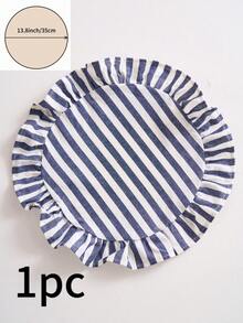 1/2/4/6件装蓝白条纹荷叶边圆形餐垫，北欧简约风格，厨房装饰，适用于节日、派对、生日、婚礼、晚宴、办公桌、咖啡桌、家居装饰、宿舍装饰、摄影背景，四季皆宜 - 藍白色 - 查看 10