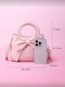 Small Bow Handbag, Commuter Small Square Bag, Large-Capacity Crossbody Bag, Wholesale Shoulder Bag, Tote Bag With Letter And Big Bow Design. - Pink - View 5
