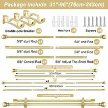 Thanh treo rèm hai lớp, dài từ 28 đến 148 inch, giá đỡ kẹp chắc chắn, thanh đôi bằng kim loại 5/8 inch dành cho rèm cửa, các đoạn thanh có thể điều chỉnh, đầu trang trí. - Vàng - Xem 17