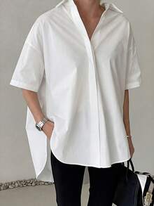 Camisa de unicolor minimalista y casual para el transporte de mujeres SUNSTORY - Blanco - Ver 3