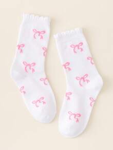 5双装女童/儿童春夏平底中筒袜，可爱甜美粉色蝴蝶结装饰，休闲柔软透气白色蕾丝袜，经典百搭吸湿排汗舒适校园袜，适合舞台表演、休闲活动、旅行、返校等场合。 - 彩色 - 查看 6