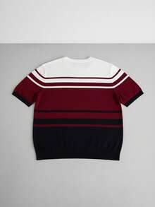 Men's Summer Round Neck Solid Color Short Sleeve Knit Sweater, Suitable For Summer Outings, Essential For Fashionable Styling - Burgundy - View 8