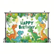 2D Vibrant Dinosaur Theme Happy Birthday Banner, Colorful Party Background With Balloons And Friendly Dinosaurs, Durable Polyester, Ideal For Teenage Birthday Celebrations And Home - 1pc - View 4