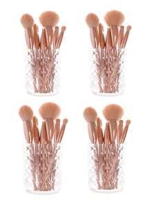 1pc/2pcs Transparent Makeup Brush Holder, Elegant Diamond Pattern Bathroom Cup For Toothbrush, Toothpaste Storage