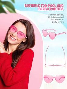 1/6/12/20 Pcs Heart-Shaped Glasses, Candy Color Frameless Funny Heart Glasses, Unisex, Party Favor, Back To School, Valentine's Day - 玫紅色 - 查看 6
