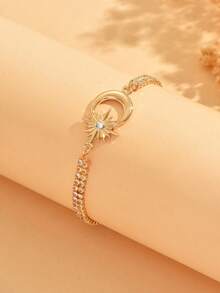 1pc Minimalist Versatile Star & Moon Decor Gold Edged Rhinestone Bracelet, Fashionable & Elegant Niche Jewelry For Women, Suitable For Daily Wear, Ramadan, Dates, Photo Shoots, Parties. The Rhinestone Chain Can Be Cut To Desired Length, And The Number Of Rhinestones Is Random.