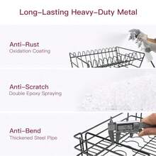 2 Tier Black Large Stainless Steel Dish Drainers Drying Rack For Kitchen Counter With Drainboard Rust Proof Metal Space Saving Modern Aesthetic Compact Plates Strainers With Extra Mat - 黑色 - 查看 4