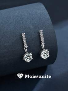 2pcs Luxury 925 Sterling Silver 1Carat X 2 Moissanite Earrings, Suitable For Women's Daily Wear, Party, Holiday, Valentine's Day, Mother's Day, Birthday, Wedding Anniversary, Women's Jewelry Gift