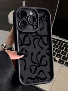 Bow-Knot 1pc Minimalist Full-Screen Black Bow Design Shockproof TPU Phone Case, Suitable As Holiday Gift Compatible With Apple XS/XS Max/XR/11/12/13/14/14 Plus/15/15 Plus/16/16 Plus/7/8 Plus - Multicolor - View 1