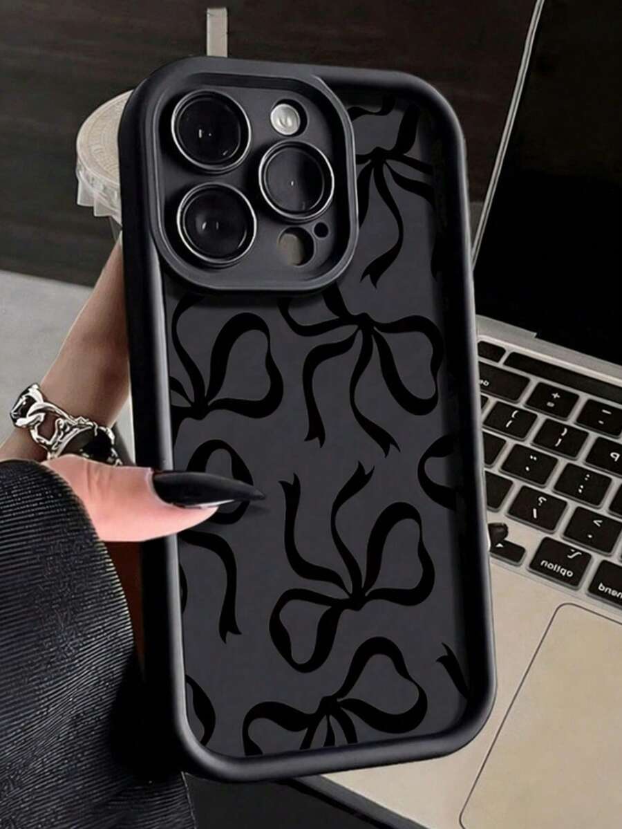 Bow-Knot 1pc Minimalist Full-Screen Black Bow Design Shockproof TPU Phone Case, Suitable As Holiday Gift Compatible With Apple XS/XS Max/XR/11/12/13/14/14 Plus/15/15 Plus/16/16 Plus/7/8 Plus - Multicolor - View 1