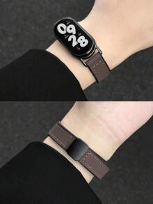 1pc Faux Leather Folding Magnetic Clasp Strap, Suitable For Xiaomi Mi Band 10/9/8, Band 10/9/8, Galaxy Fit3 Smartwatch, Soft & Breathable Replacement Wristband - Burnt Brown - View 3