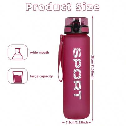 1pc 32oz/1000ml Frosted Leak-Proof Sports Water Bottle, Portable With Strap, Large Capacity Hydration Bottle For Gym, Outdoor, Travel, Suitable For Holiday, Birthday Gift