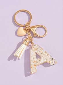 POKOJA LAND 1 件女士米色水滴硅胶字母心形流苏钥匙扣，创意手提包挂饰，适合赠送朋友情人节情人汽车配件学校可爱哥特 Y2k - 米色 - 查看 3