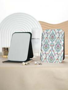 1pc Bohemian Vintage Floral Pattern Vanity Mirror, Foldable Lightweight Compact Handheld Mirror, Durable PU Leather Stand, Vertical Display, Suitable For All Occasions And Users, Foldable Square Pocket Mirror - Multicolor - View 7